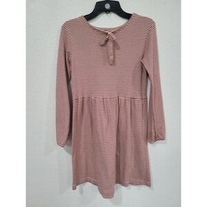 Olive Juice Girls Red Cream Striped Long Sleeve Bow Empire Waist Dress 10/12 #10